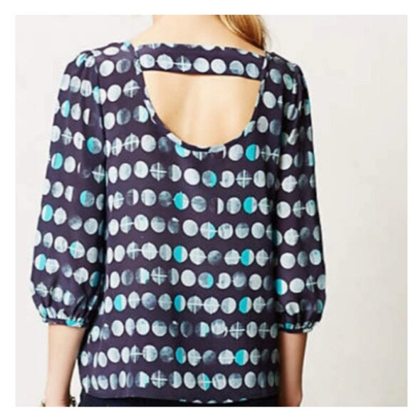 Anthropologie HD in Paris Silk Moon Phase Blouse Open Back Detail Like-New - XS - Picture 2 of 12
